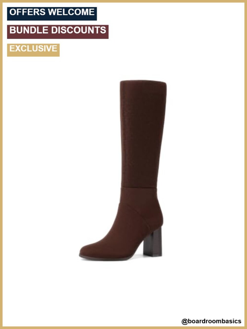 Faux Suede Knee High Boots 3.3 Inch Block Heel